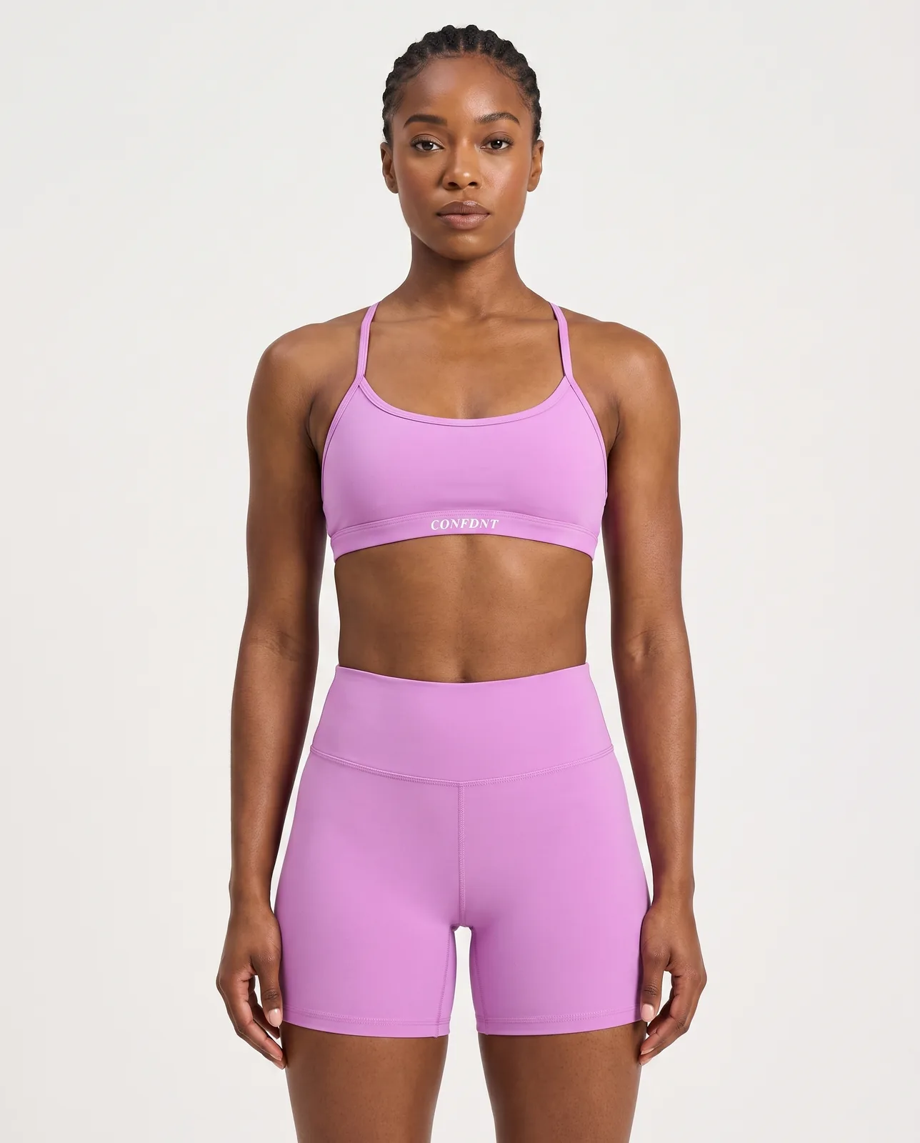 Orchid-pink Strappy Bra & Biker Shorts Set — CONFDNT