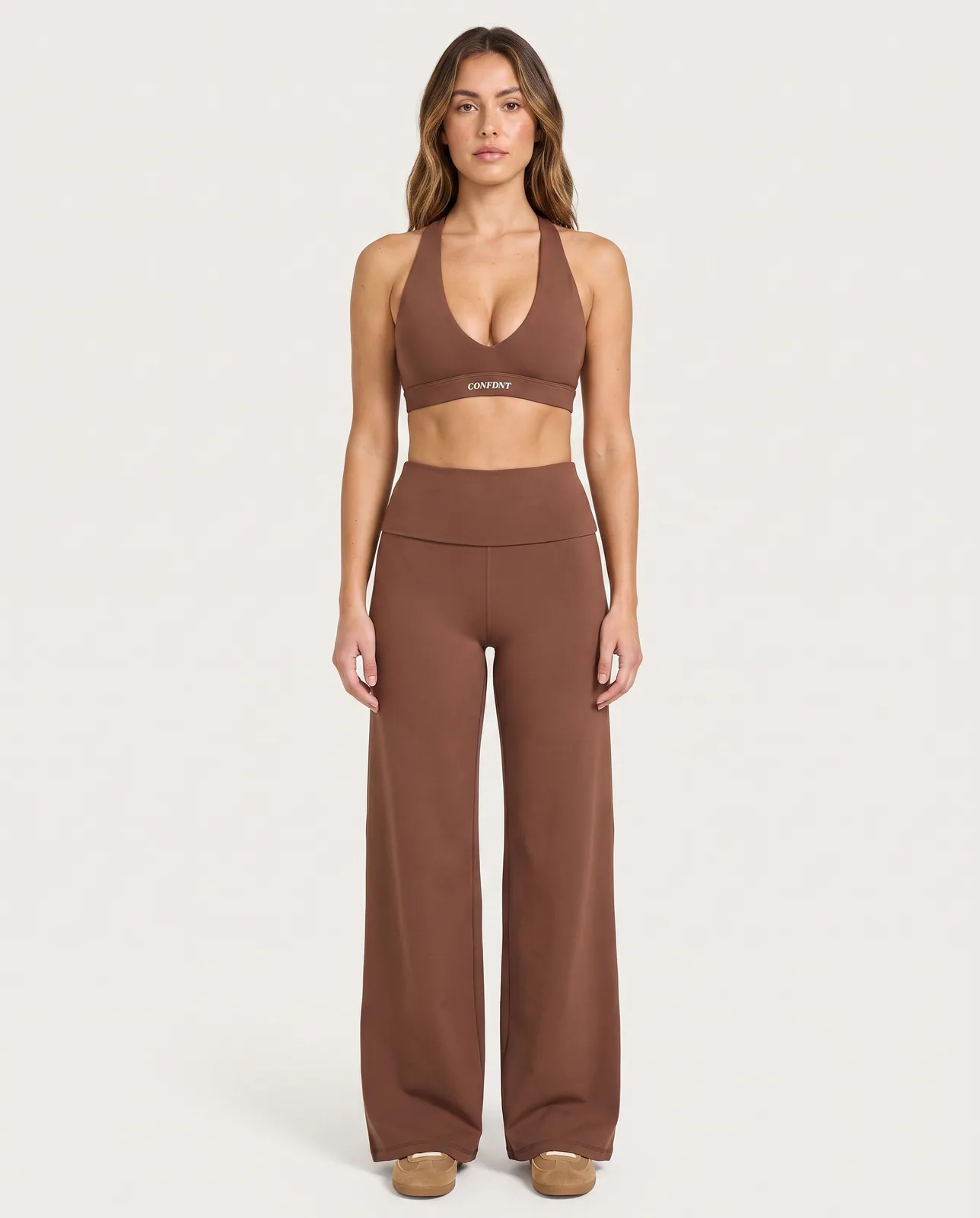 Plunge Bra & Fold-over Wide-leg Pants Set — CONFDNT