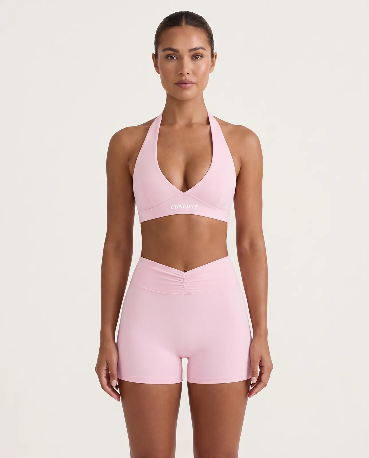 Plunge Halter Bra & Scrunch Shorts Set — CONFDNT