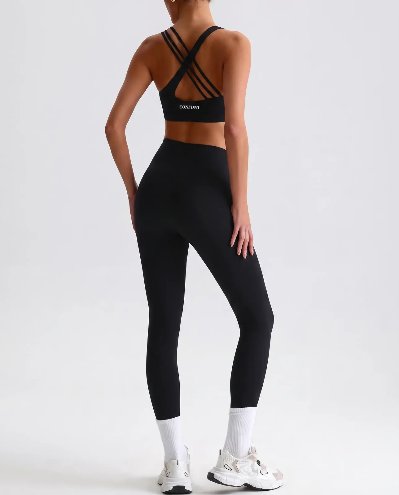 Chartreuse-yellow Strappy Bra & Leggings Set — Black