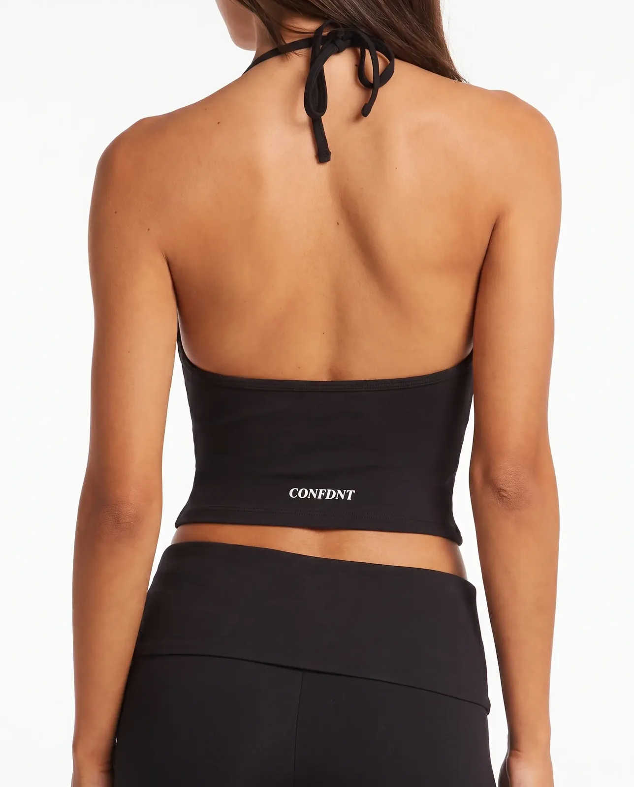 Halter Tank & Fold-over Leggings Set — Black