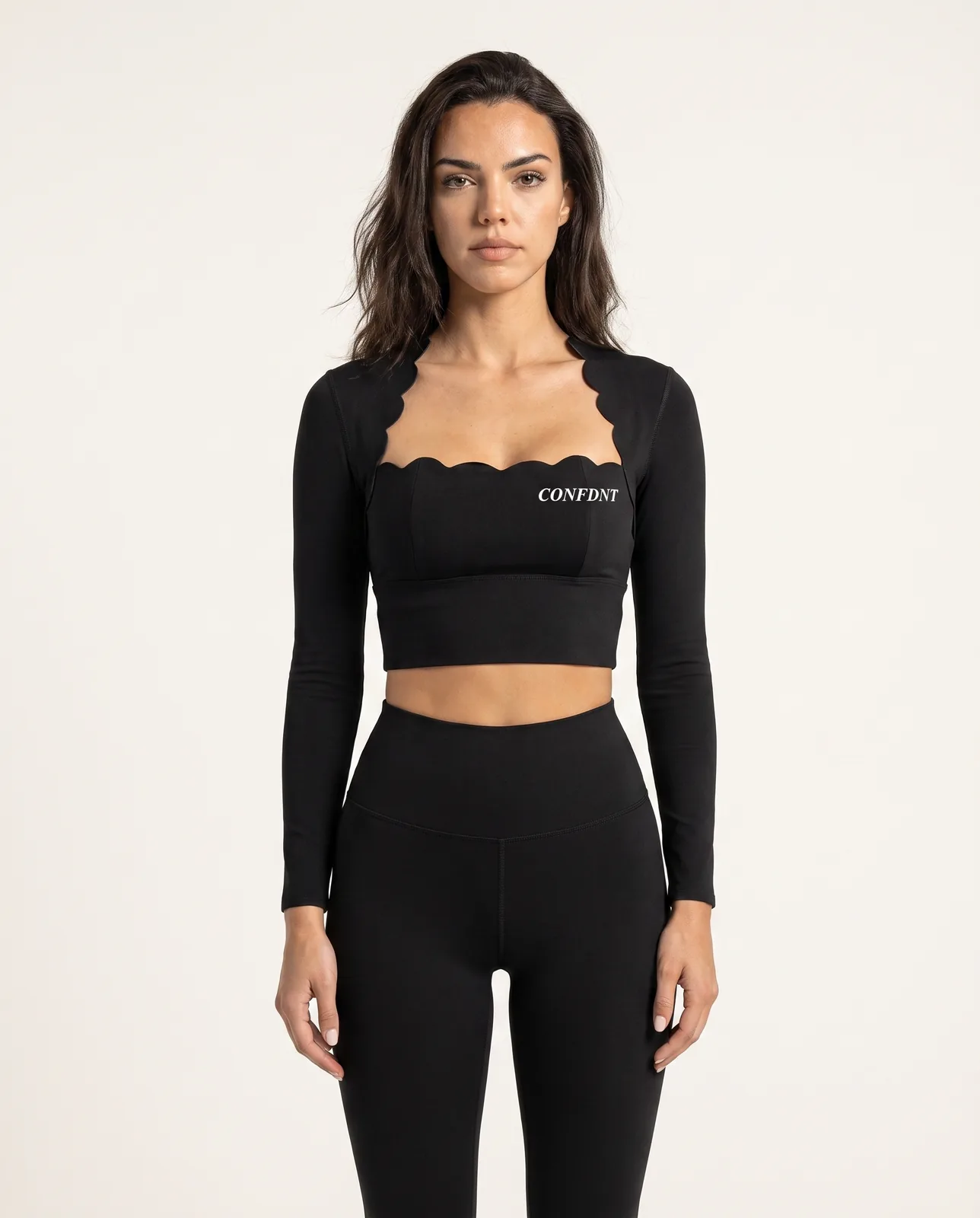 Scallop-edge Long-sleeve Crop & Leggings Set — CONFDNT