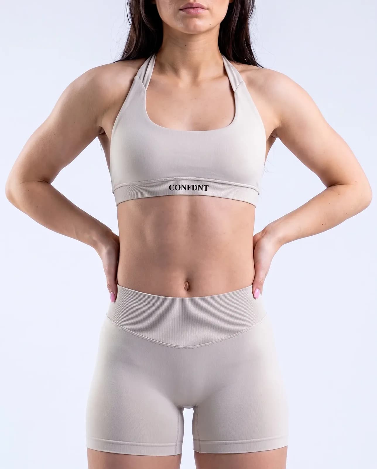 Halter Bra & Seamless Shorts Set — Beige