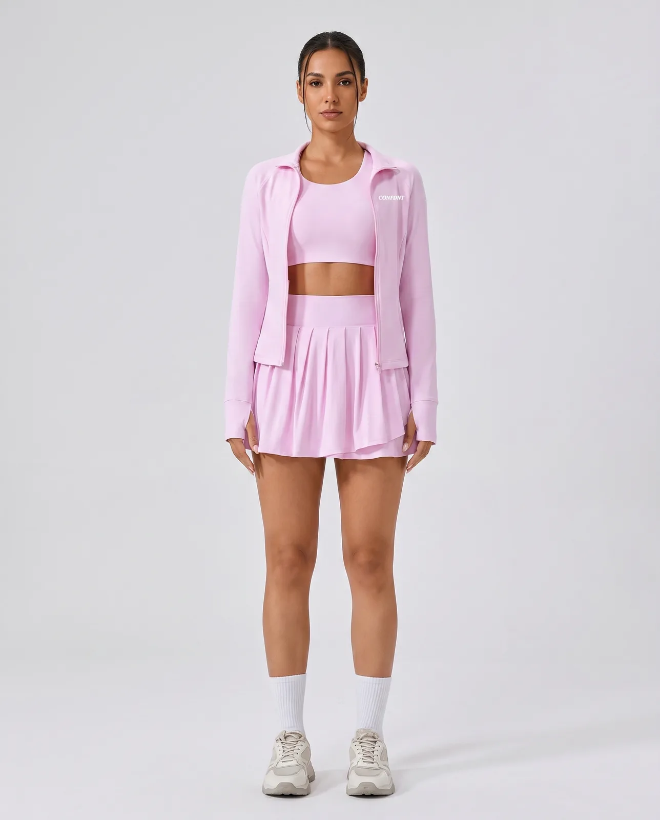Tennis 3-piece: Jacket & Bra & Pleated Skirt Set — CONFDNT