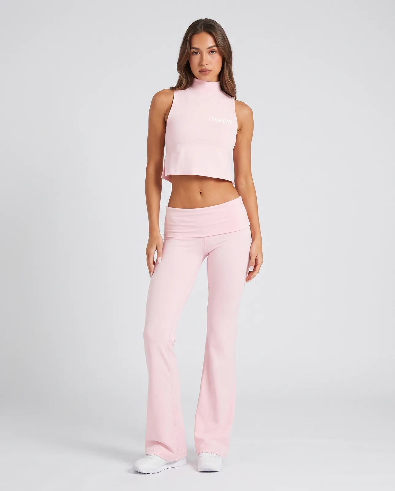Mock-neck Sleeveless Crop & Fold-over Flares Set — CONFDNT