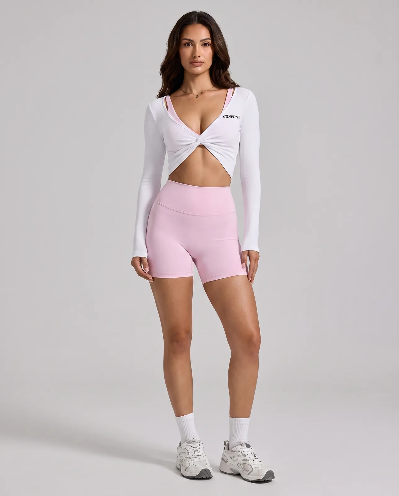 Twist-front Long-sleeve Crop & Shorts Set — CONFDNT