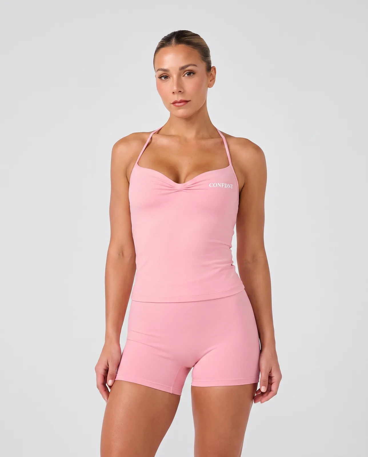 Twist-front Halter Tank & Boy Shorts Set — CONFDNT