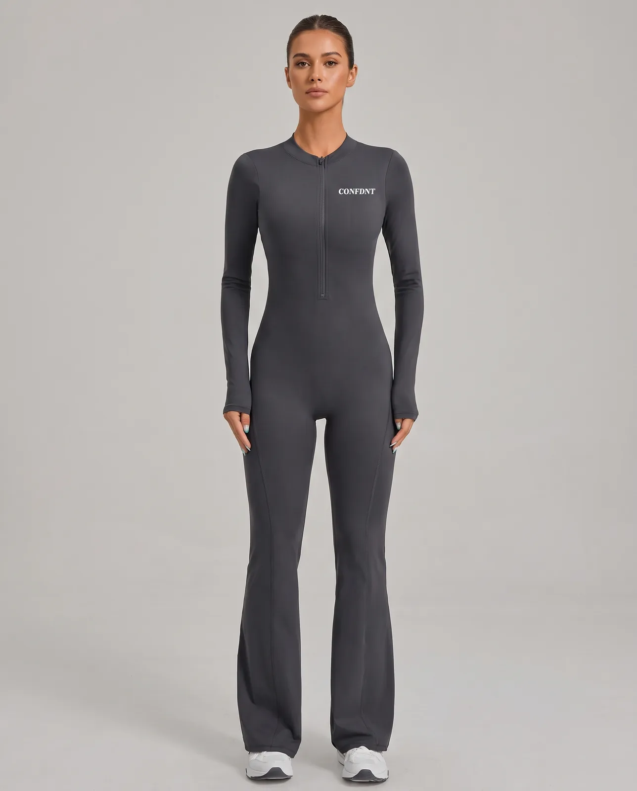 Long-sleeve Zip Flare Jumpsuit — CONFDNT