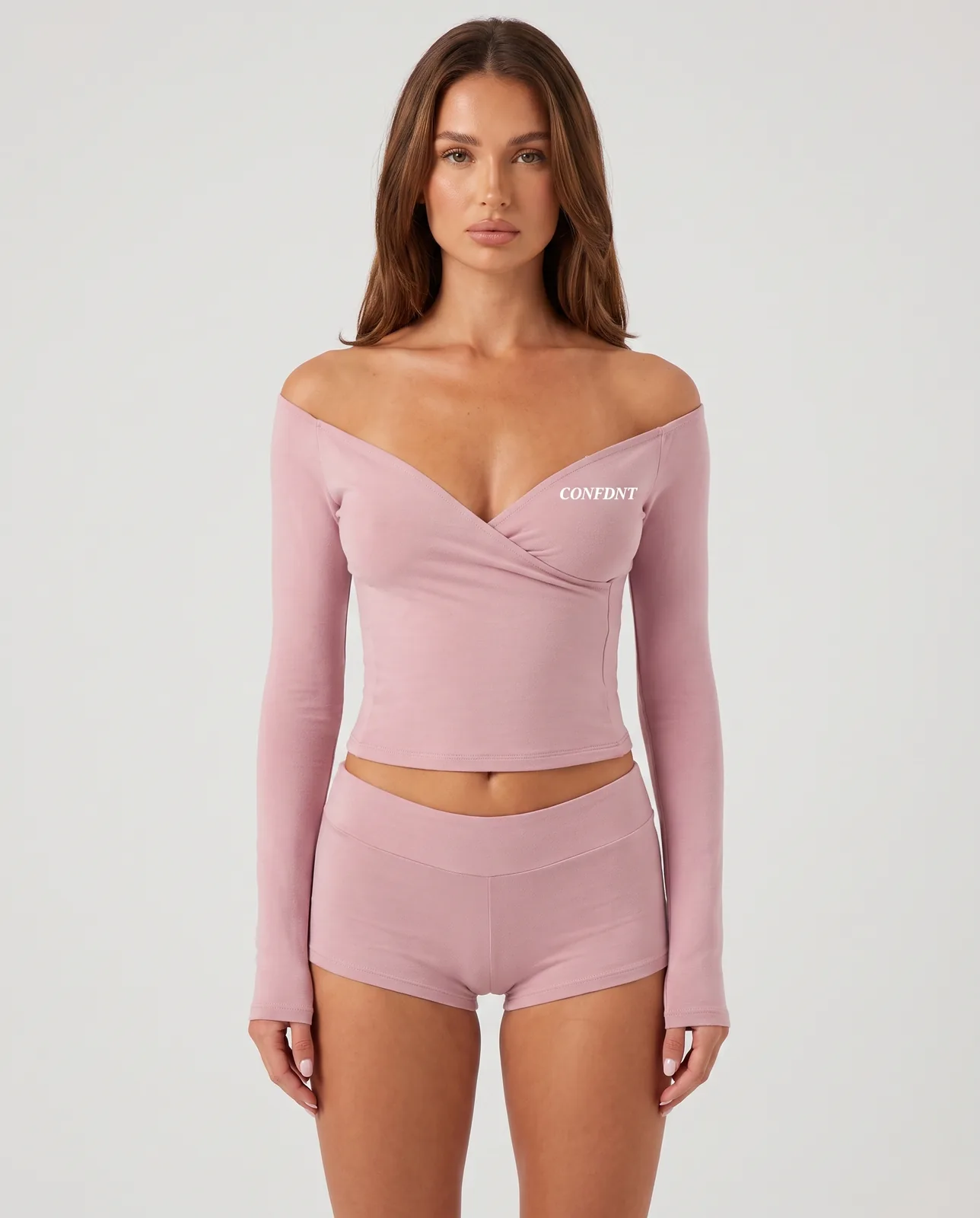 Off-shoulder Wrap Top & Lounge Shorts Set — CONFDNT
