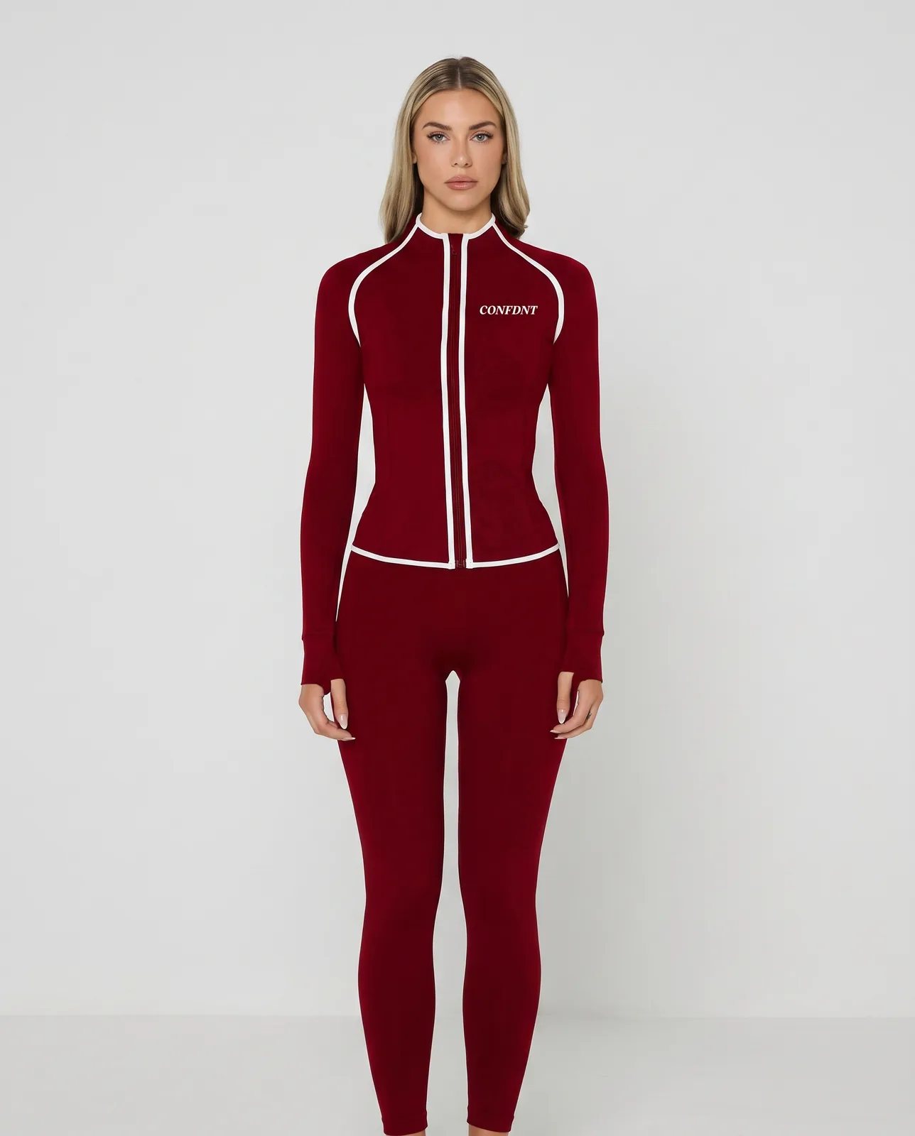 Zip Jacket with White Piping & Leggings Set — CONFDNT