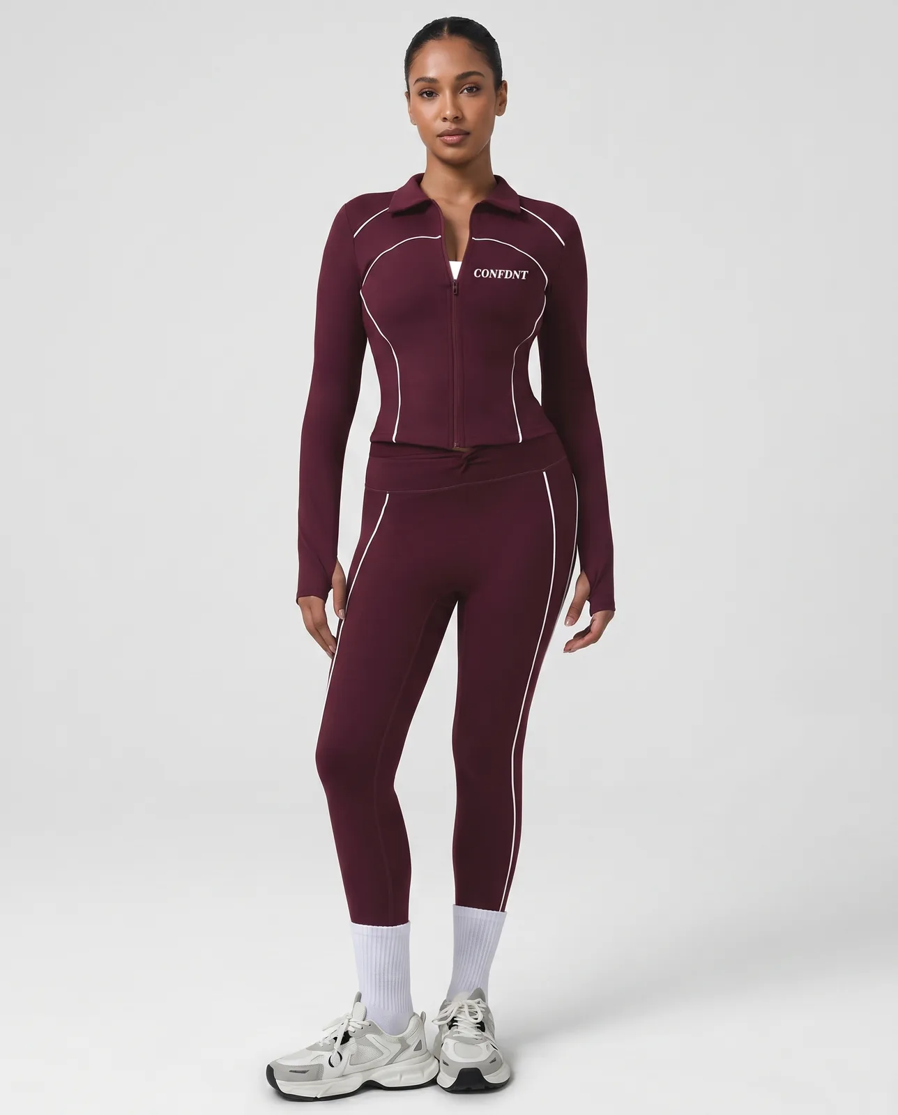 Zip Jacket with White Piping & Leggings Set — CONFDNT