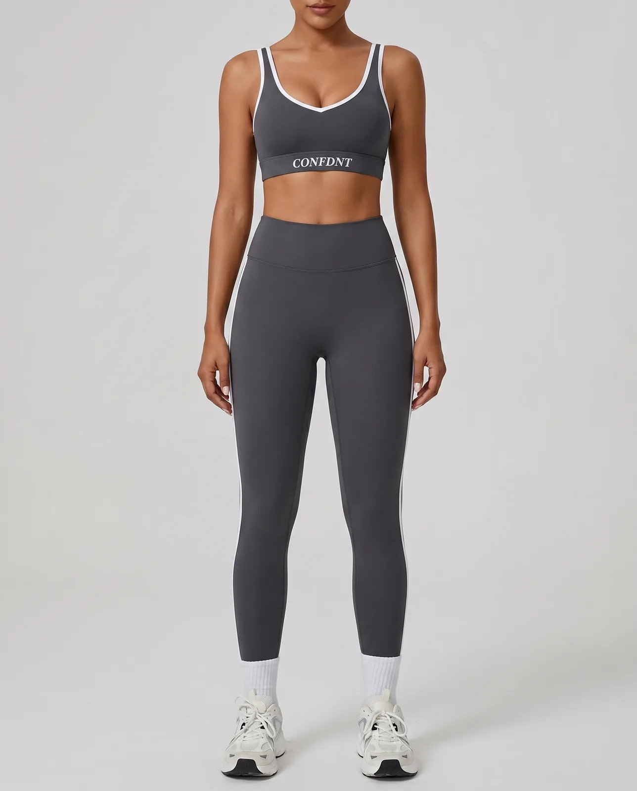 V-neck Bra & striped Leggings Set — CONFDNT