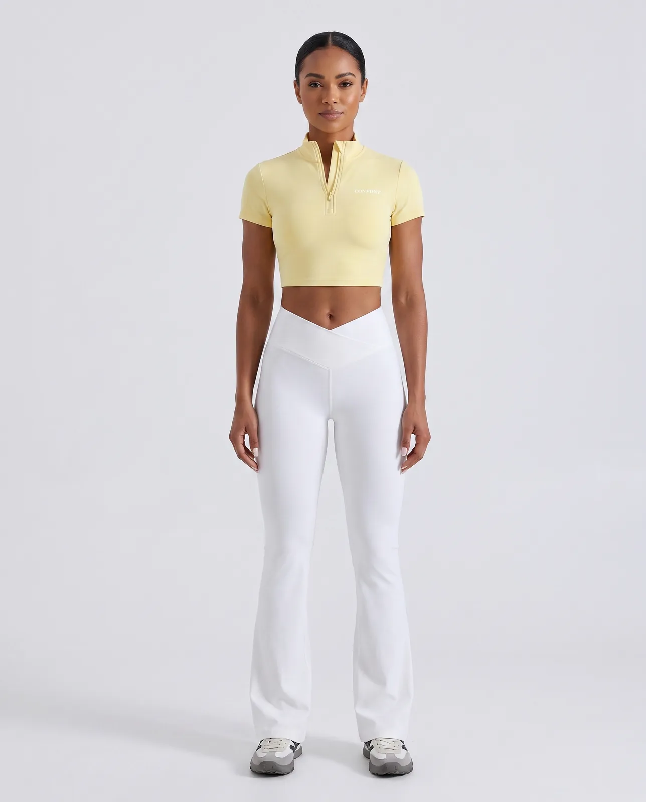 Zip Mock-neck Crop & V-waist Flares Set — CONFDNT
