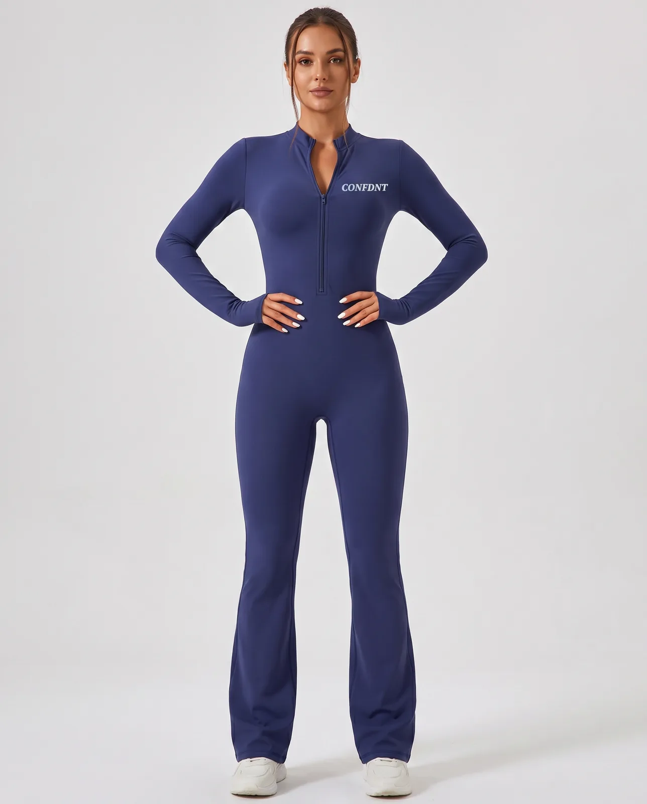 Long-sleeve Half-zip Flare Jumpsuit — CONFDNT