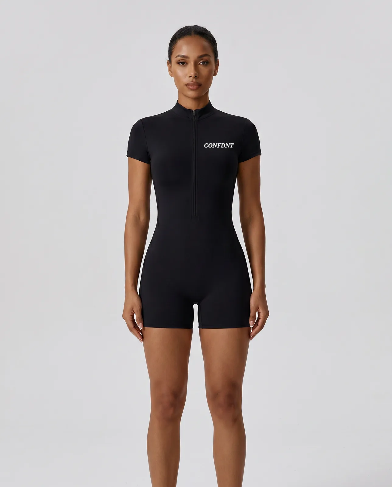 Cap-sleeve Half-zip Romper — CONFDNT