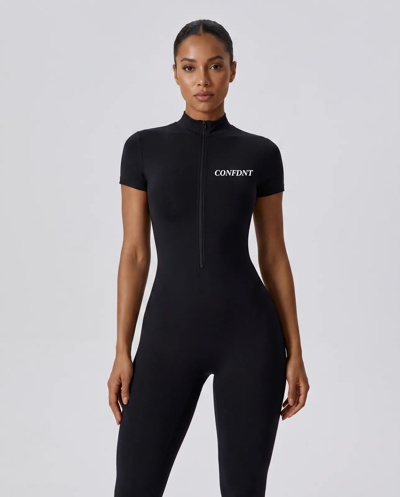 Short-sleeve Half-zip Full-length Jumpsuit — CONFDNT