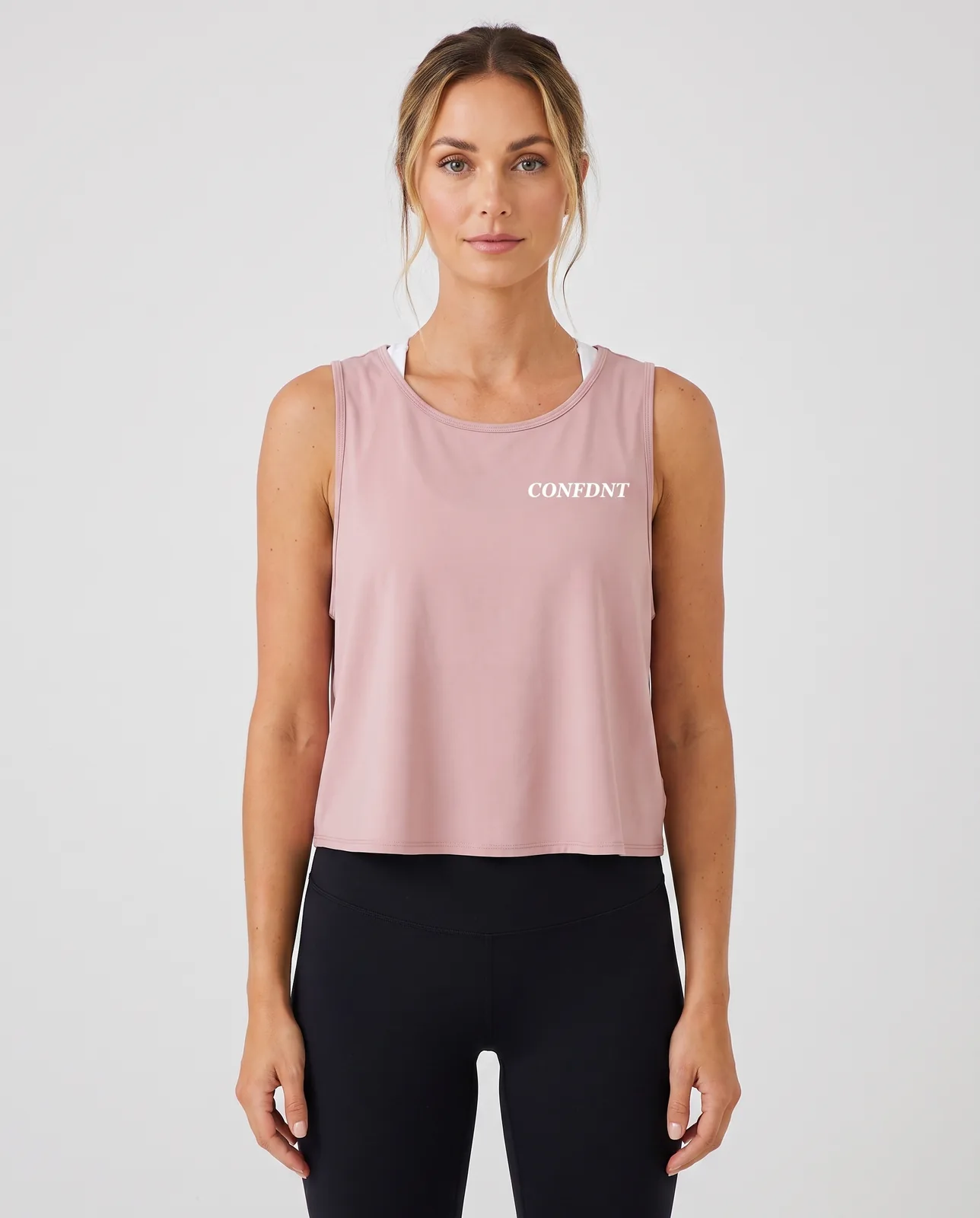 Swing Crop Tank over Black Leggings Set — CONFDNT