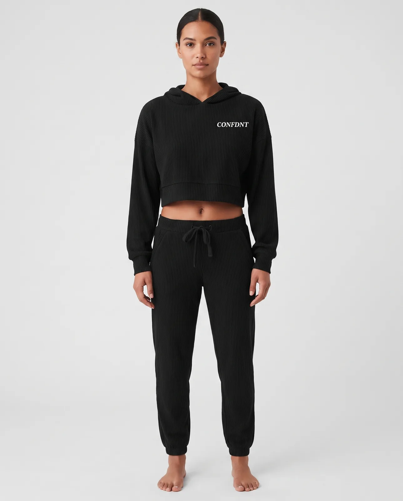 Ribbed Crop Hoodie & Lounge Pants Set — CONFDNT