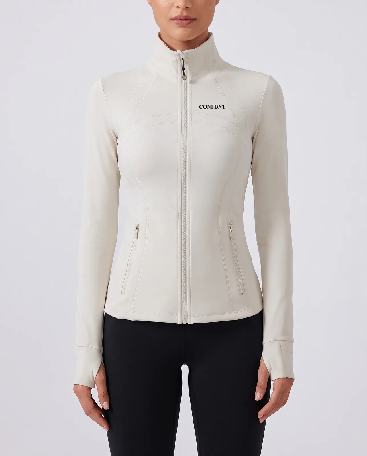 Track Jacket & Bike Shorts Set — Beige