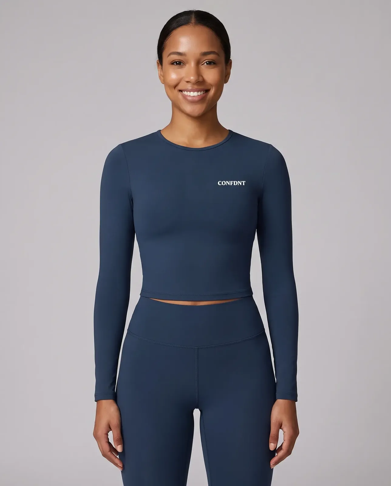 Long-sleeve Crew Crop & Leggings Set — Badge Blue